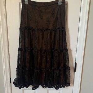 New York & Company Brown & Black Tiered Lace Skirt Sz. XS